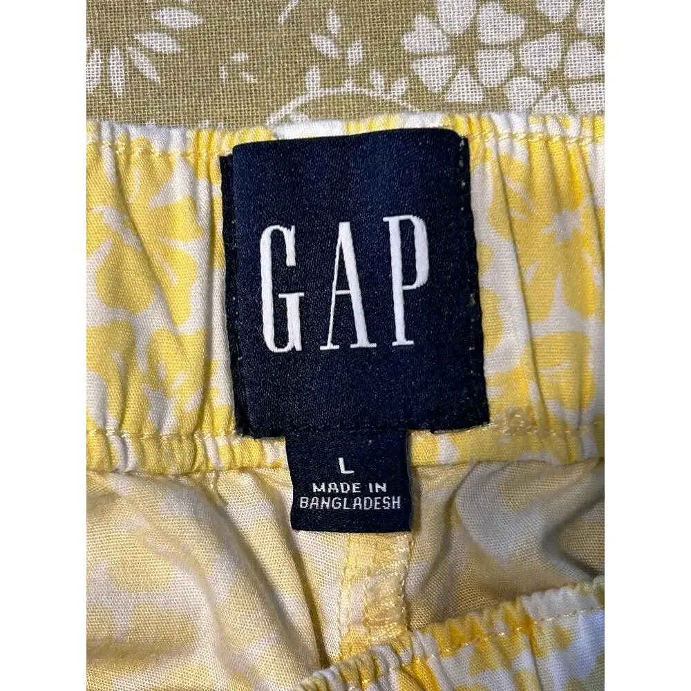 GAP Yellow Floral 2 Piece Pajama Set Womens L Cotton Button Up Top Shorts - Picture 6 of 8